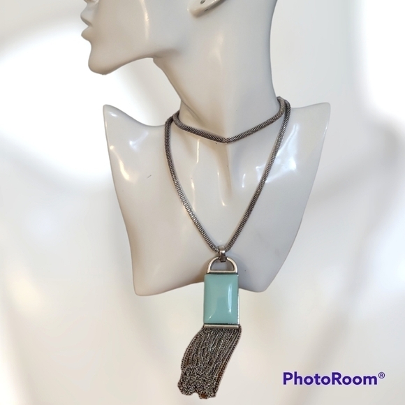 CATO Long Mesh Chain Ceramic Atomic Mod Tassel Lavalier Necklace - Picture 1 of 6